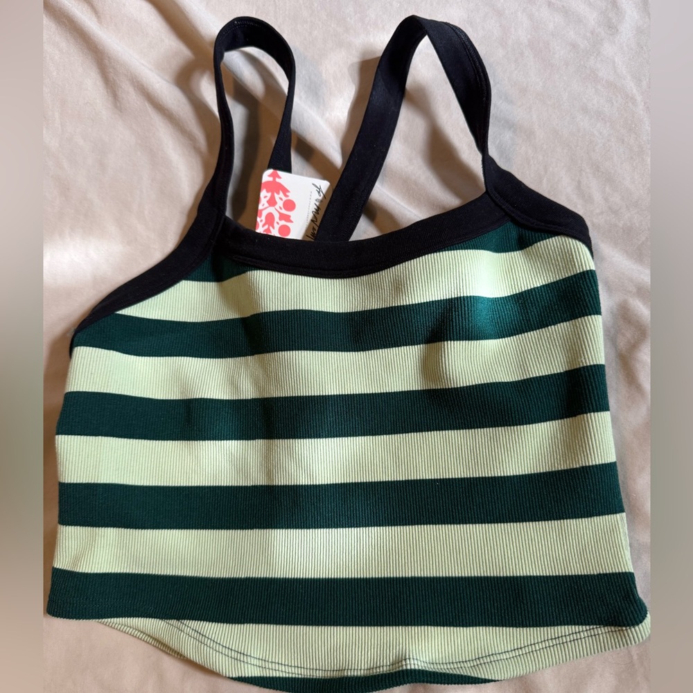 Green Striped Ribbed Tank Top all clear cami workout tank free people